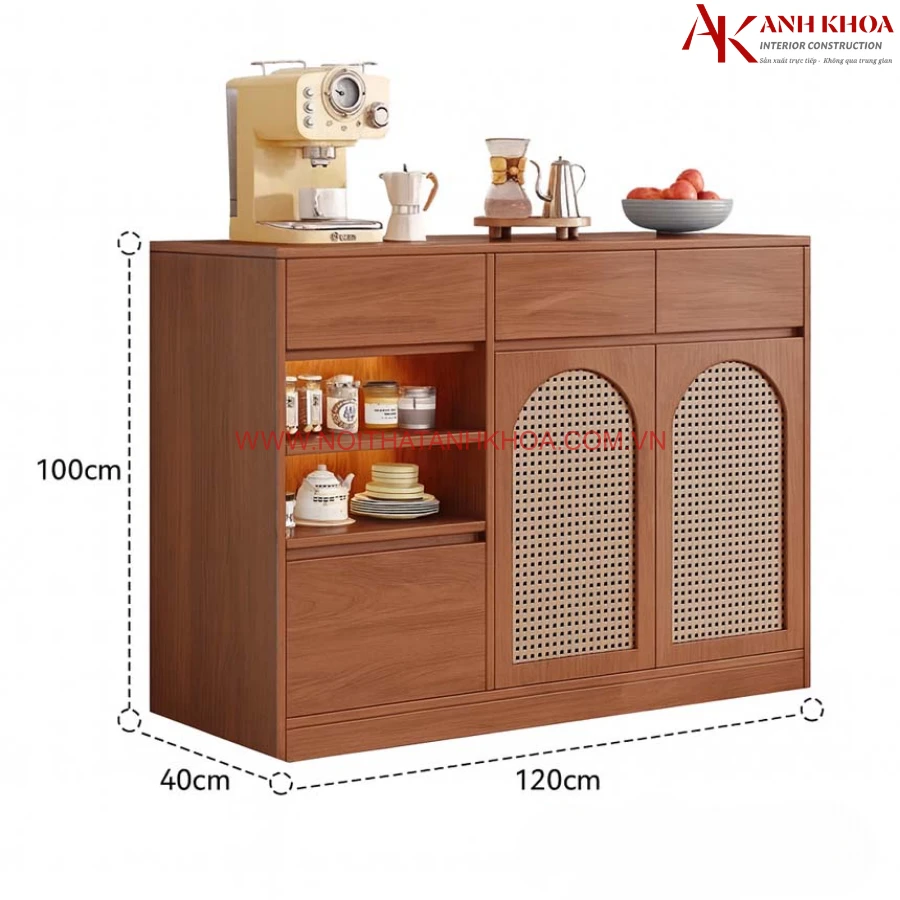 Tủ Đựng Đồ Khô Gỗ MDF Phối Cánh Đan Mây