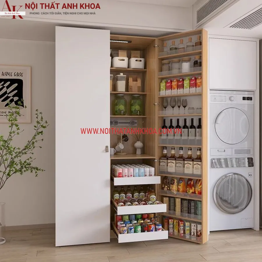 Tủ Đựng Đồ Khô Nhà Bếp Gỗ Công Nghiệp Thiết Kế Tối Giản