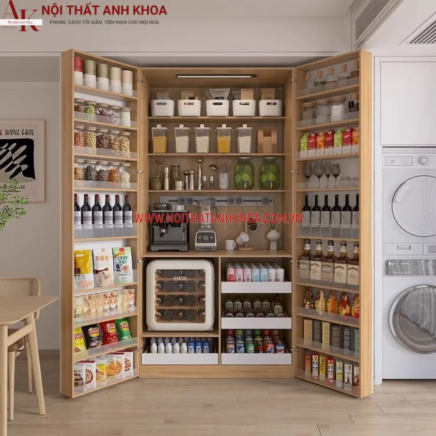 Tủ Đựng Đồ Khô Nhà Bếp Gỗ Công Nghiệp Thiết Kế Tối Giản