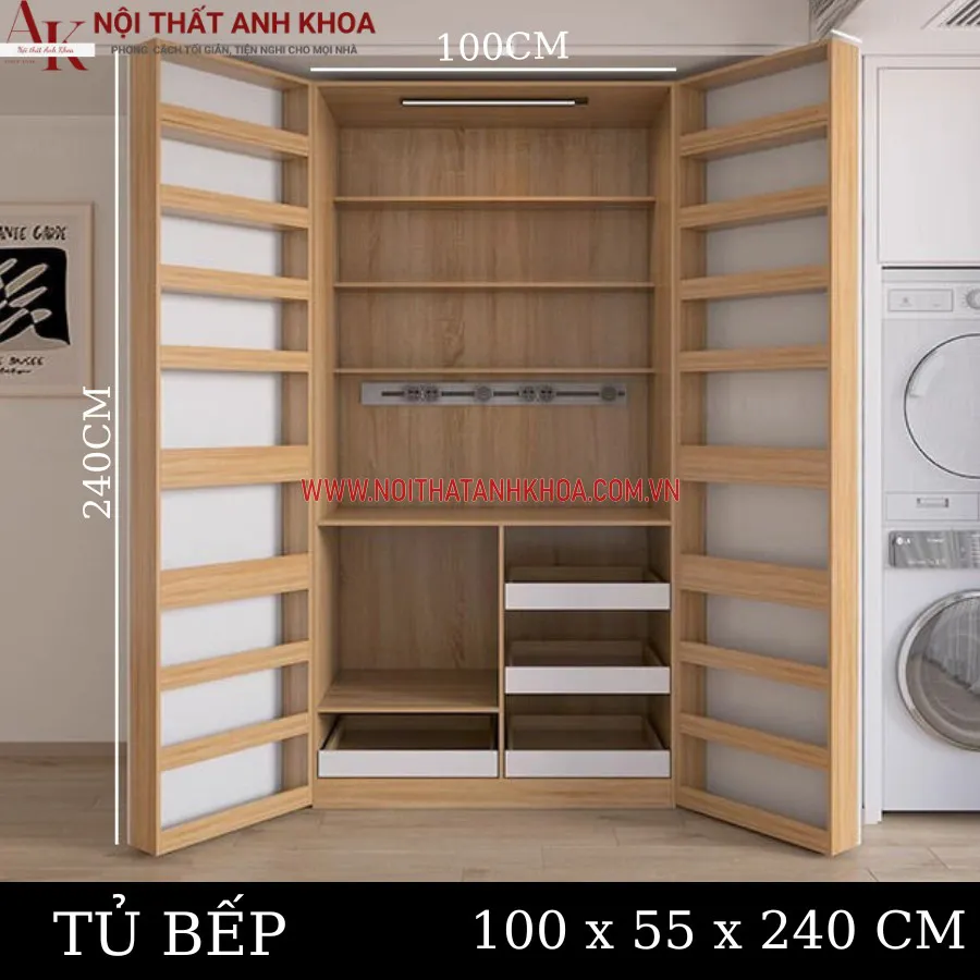 Tủ Đựng Đồ Khô Nhà Bếp Gỗ Công Nghiệp Thiết Kế Tối Giản
