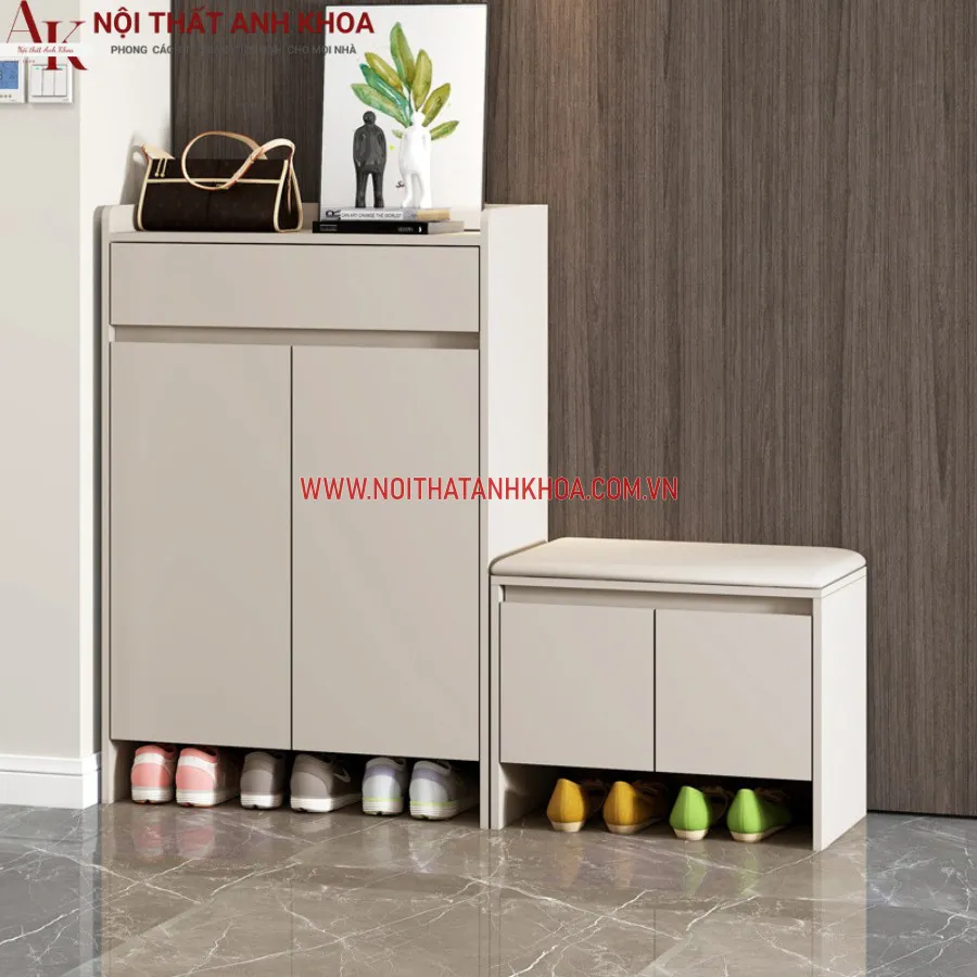 Tủ Đựng Giày Có Ghế Ngồi Màu Trắng Đẹp Hiện Đại