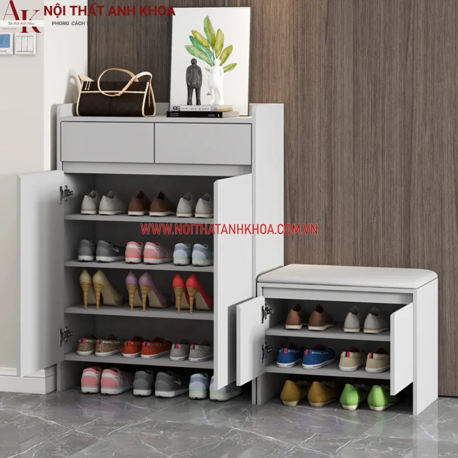 Tủ Đựng Giày Có Ghế Ngồi Màu Trắng Đẹp Hiện Đại