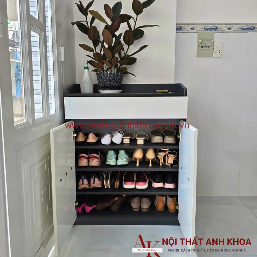 Tủ Đựng Giày Gỗ Công Nghiệp MDF Màu Xám Phối Trắng Giá Rẻ