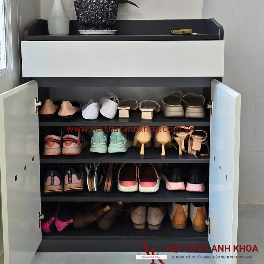 Tủ Đựng Giày Gỗ Công Nghiệp MDF Màu Xám Phối Trắng Giá Rẻ