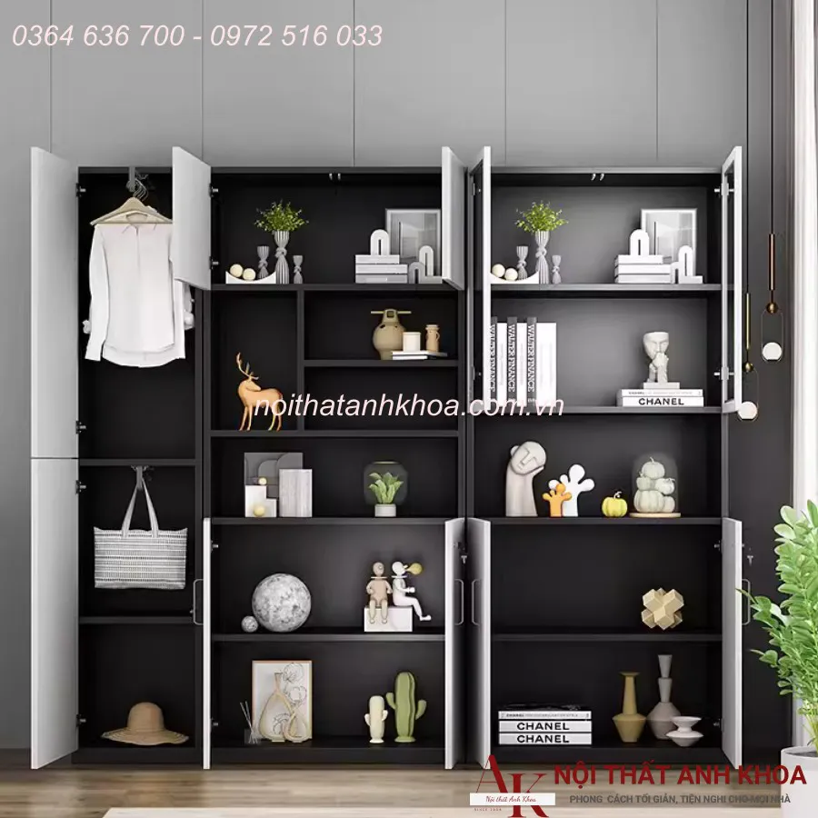 Tủ Đựng Hồ Sơ Văn Phòng Gỗ Công Nghiệp Màu Đen Phối Trắng Đẹp