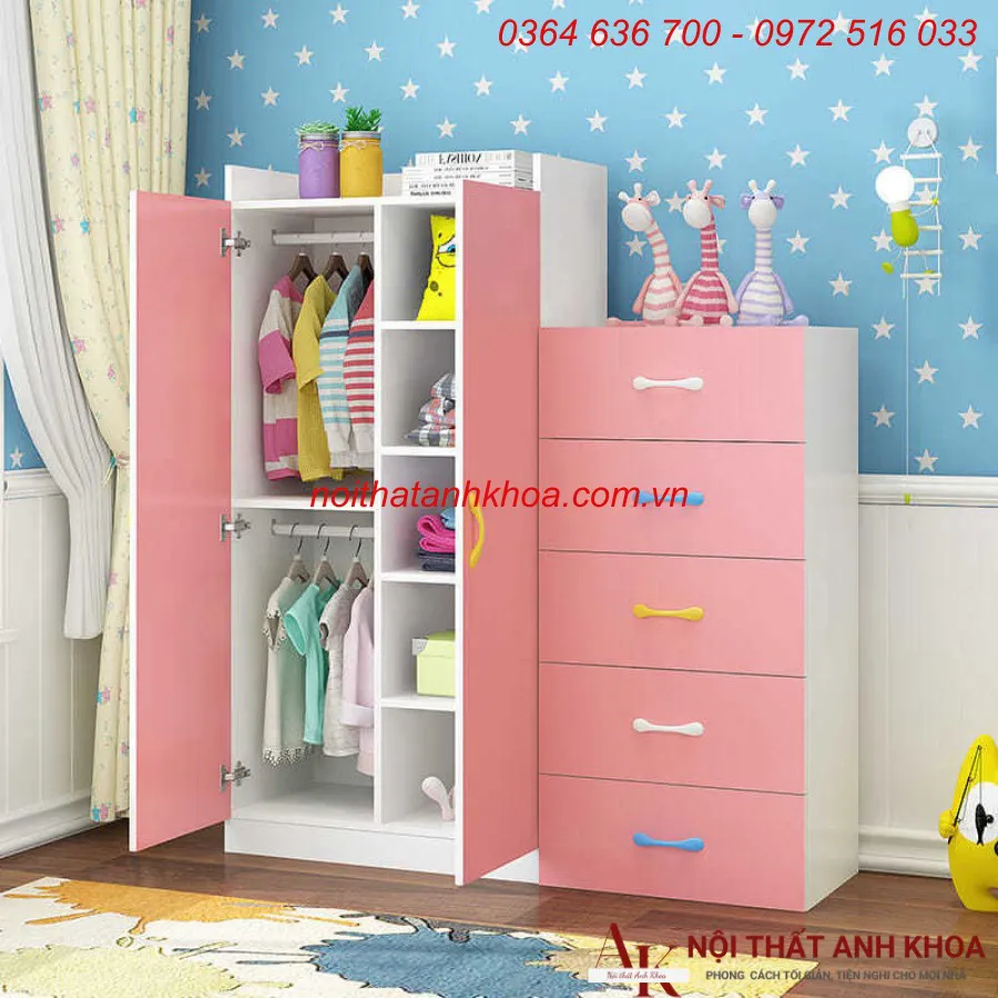 Tủ Đựng Quần Áo Trẻ Em Bằng Gỗ MDF Hiện Đại Giá Tốt