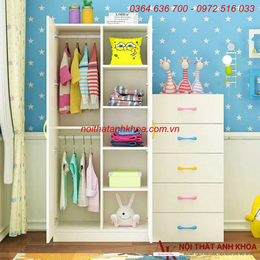 Tủ Đựng Quần Áo Trẻ Em Bằng Gỗ MDF Hiện Đại Giá Tốt