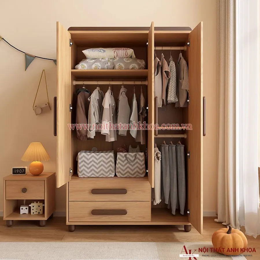 Tủ Đựng Quần Áo Trẻ Em Gỗ MDF Màu Vân Gỗ Giá Rẻ