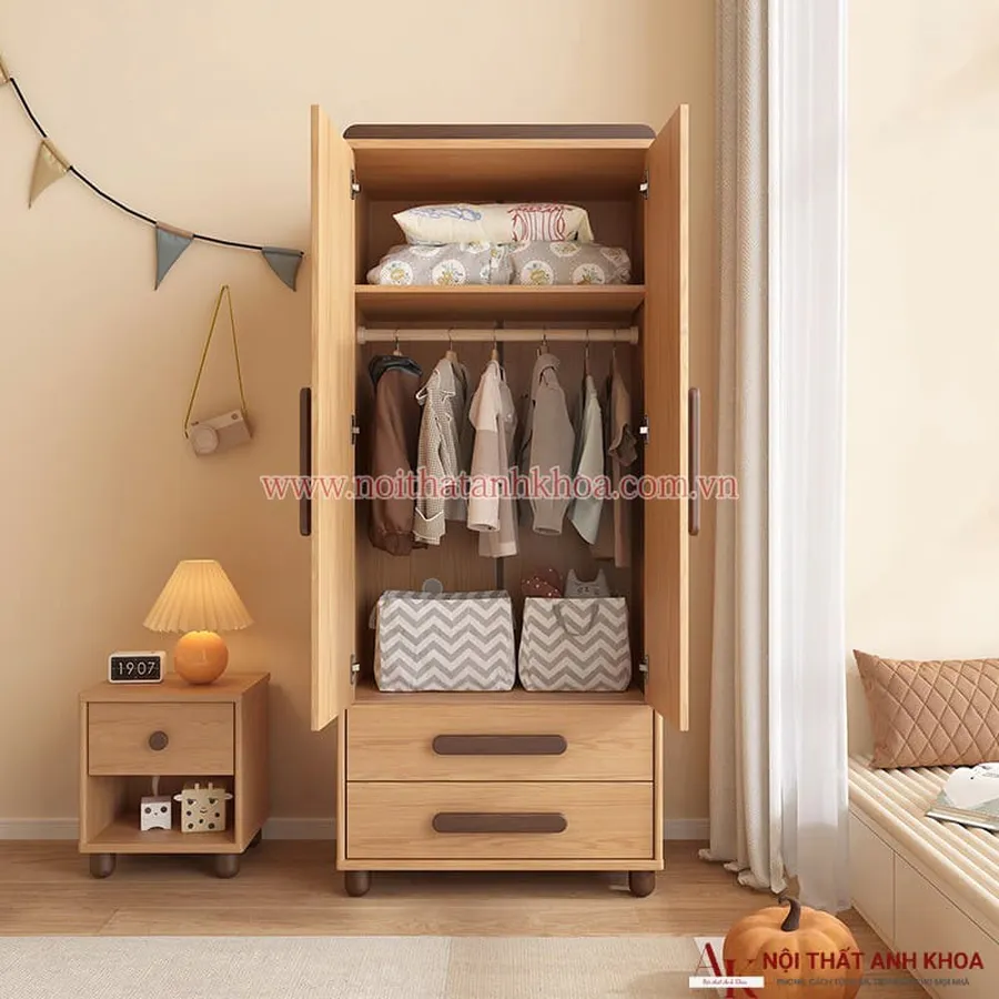 Tủ Đựng Quần Áo Trẻ Em Gỗ MDF Màu Vân Gỗ Giá Rẻ