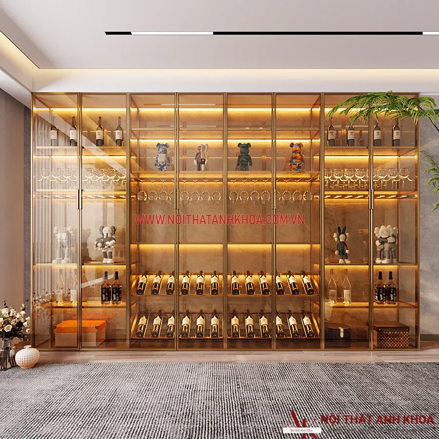 Tủ Đựng Rượu Vang Cánh Kính Khung Tủ Bằng Gỗ Công Nghiệp Đẹp Hiện Đại