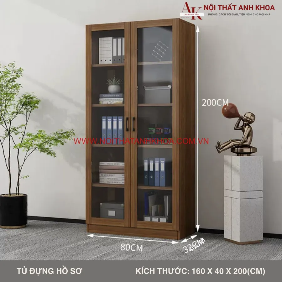 Tủ Đựng Tài Liệu Gỗ Công Nghiệp Kết Hợp Cánh Kính Đẹp Tiện Lợi