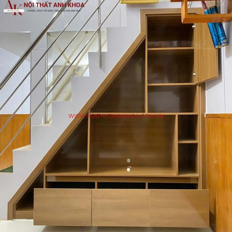 Tủ Dưới Cầu Thang Gỗ Công Nghiệp Đẹp Tiện Lợi