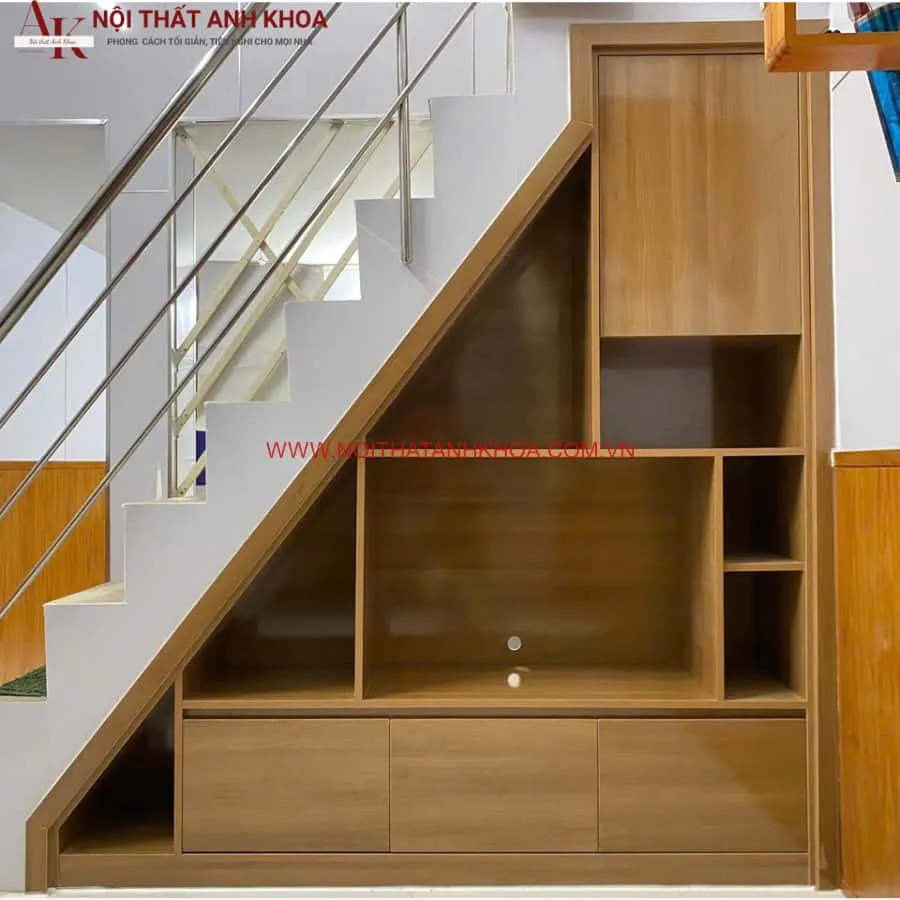 Tủ Dưới Cầu Thang Gỗ Công Nghiệp Đẹp Tiện Lợi