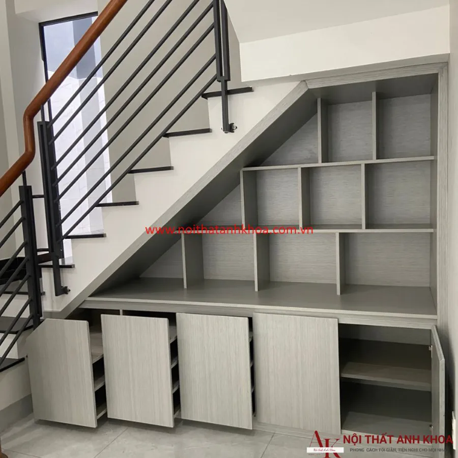 Tủ Gầm Cầu Thang Gỗ Công Nghiệp MDF Màu Xám