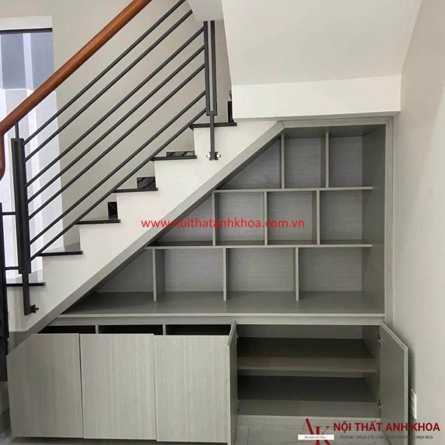 Tủ Gầm Cầu Thang Gỗ Công Nghiệp MDF Màu Xám