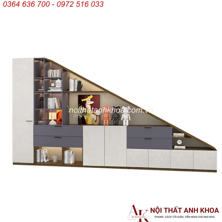 Tủ Gầm Cầu Thang Phòng Khách Gỗ Công Nghiệp, Thiết Kế Thông Minh