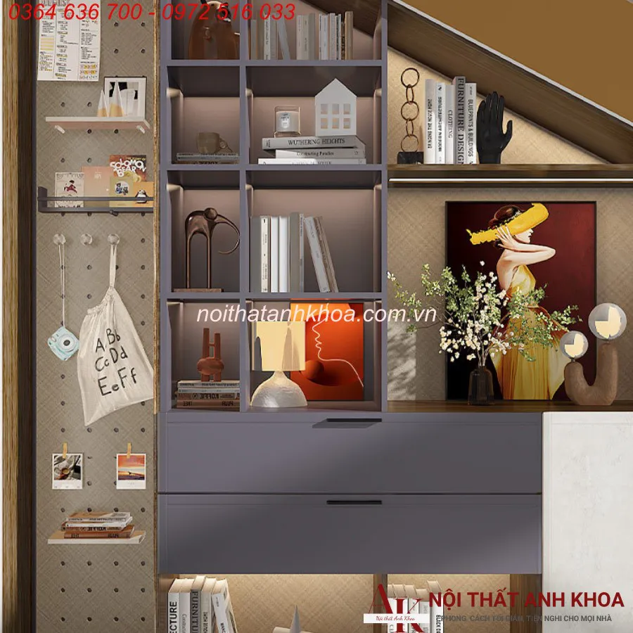 Tủ Gầm Cầu Thang Phòng Khách Gỗ Công Nghiệp, Thiết Kế Thông Minh