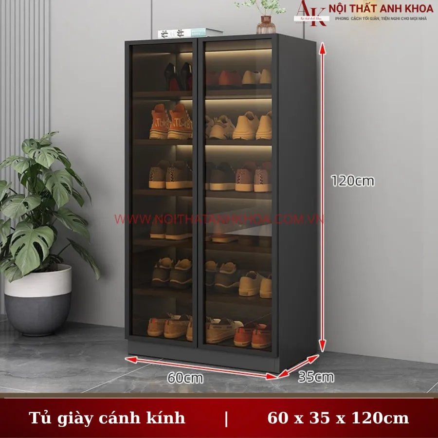 Tủ Giày Cánh Kính Khung Gỗ Công Nghiệp Có Led