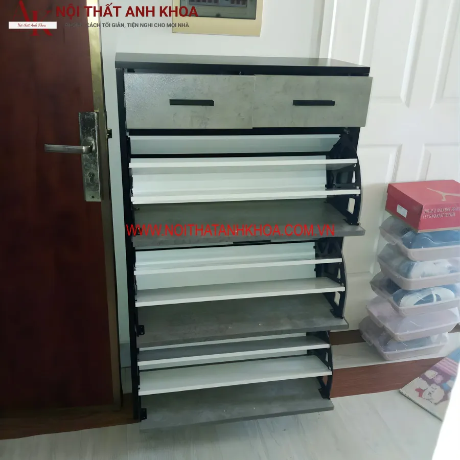 Tủ Giày Gỗ MDF Màu Trắng Thiết Kế Thông Minh Chứa Nhiều Giày Dép
