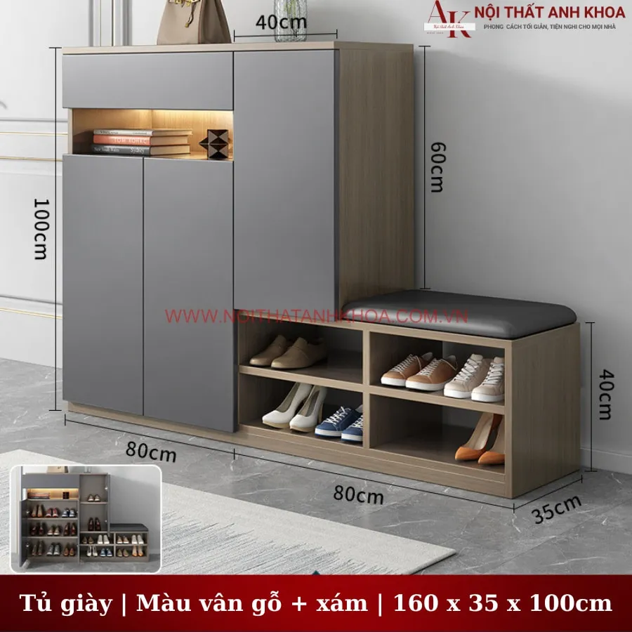 Tủ Giày có Ghế Ngồi Gỗ Công Nghiệp Thông Minh Tiện Lợi