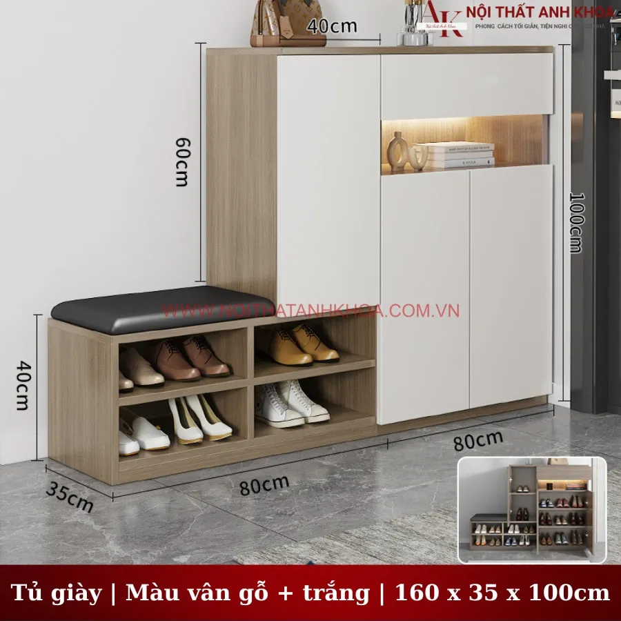 Tủ Giày có Ghế Ngồi Gỗ Công Nghiệp Thông Minh Tiện Lợi