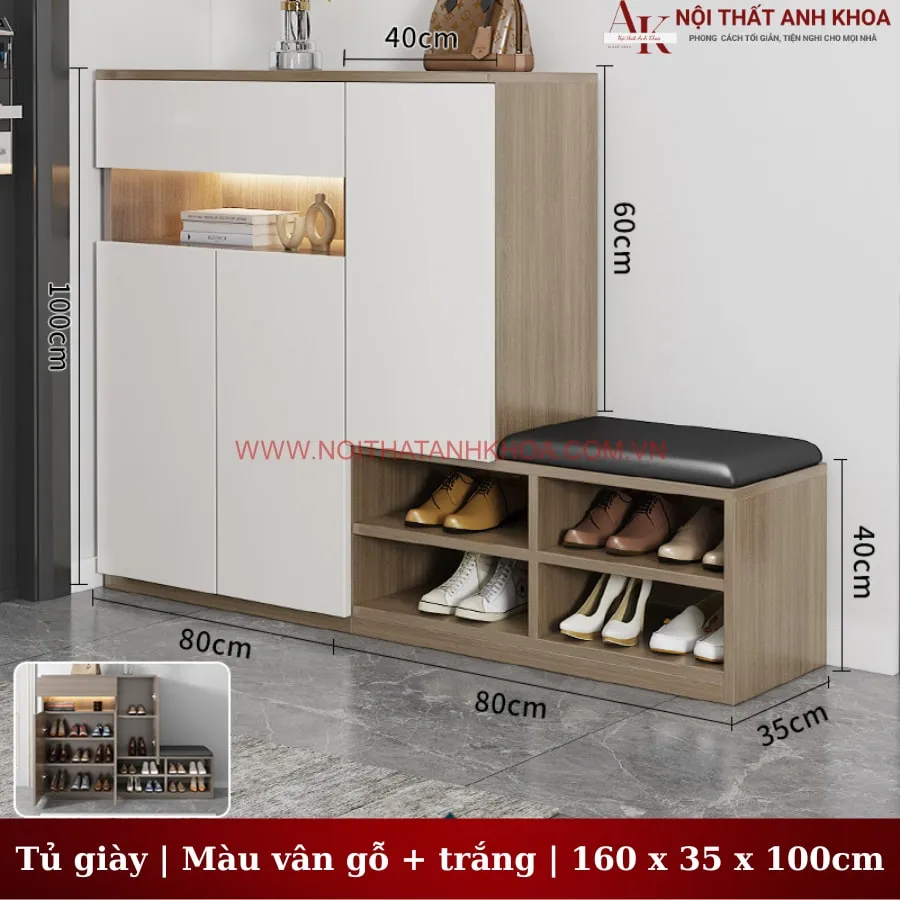Tủ Giày có Ghế Ngồi Gỗ Công Nghiệp Thông Minh Tiện Lợi