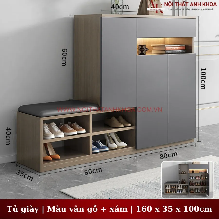 Tủ Giày có Ghế Ngồi Gỗ Công Nghiệp Thông Minh Tiện Lợi