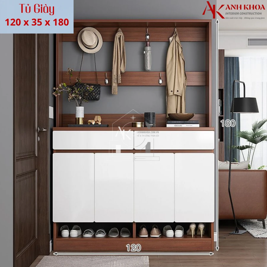 Tủ Giày Dép Gỗ MDF Kết Hợp Hệ Treo Đồ Thông Minh