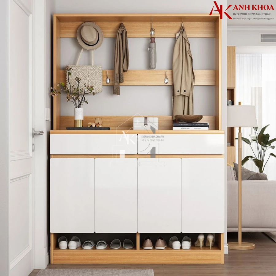 Tủ Giày Dép Gỗ MDF Kết Hợp Hệ Treo Đồ Thông Minh