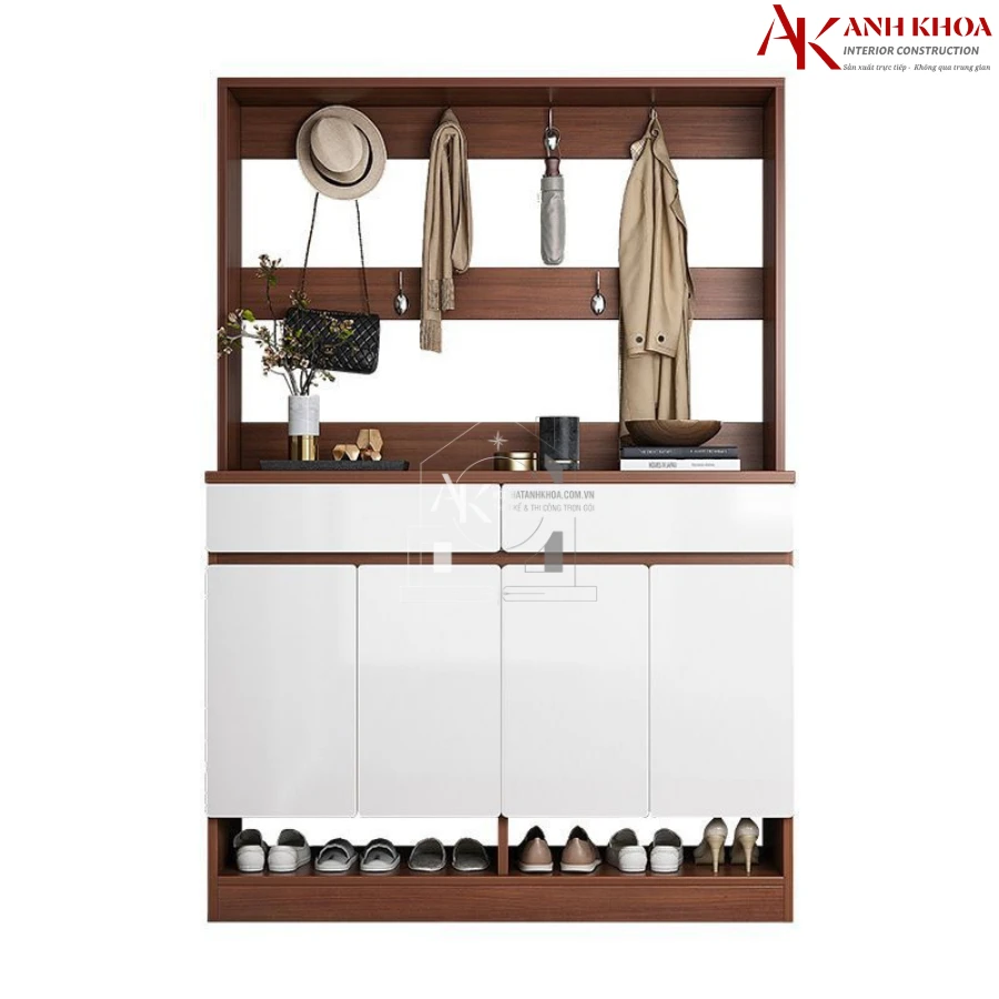 Tủ Giày Dép Gỗ MDF Kết Hợp Hệ Treo Đồ Thông Minh