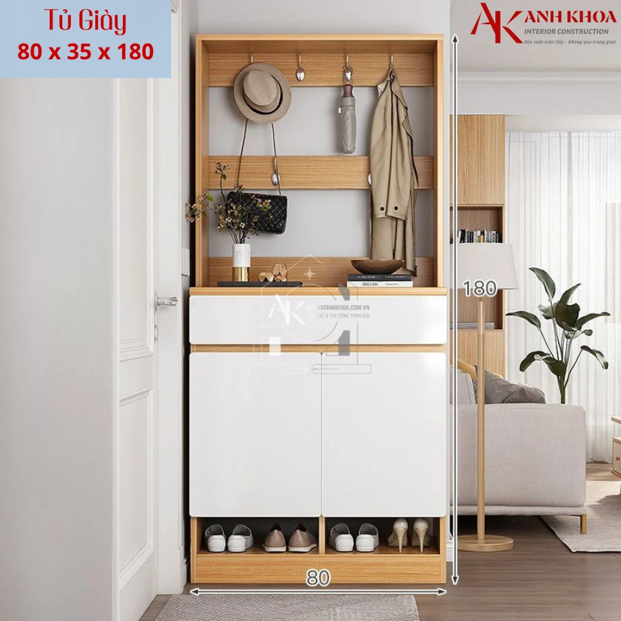 Tủ Giày Dép Gỗ MDF Kết Hợp Hệ Treo Đồ Thông Minh