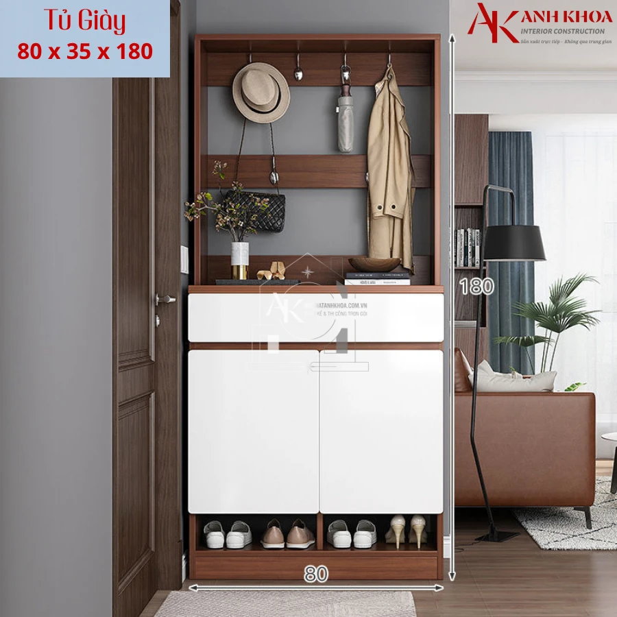 Tủ Giày Dép Gỗ MDF Kết Hợp Hệ Treo Đồ Thông Minh