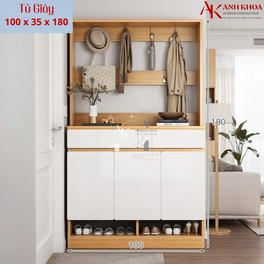 Tủ Giày Dép Gỗ MDF Kết Hợp Hệ Treo Đồ Thông Minh