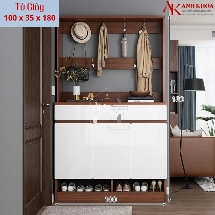 Tủ Giày Dép Gỗ MDF Kết Hợp Hệ Treo Đồ Thông Minh