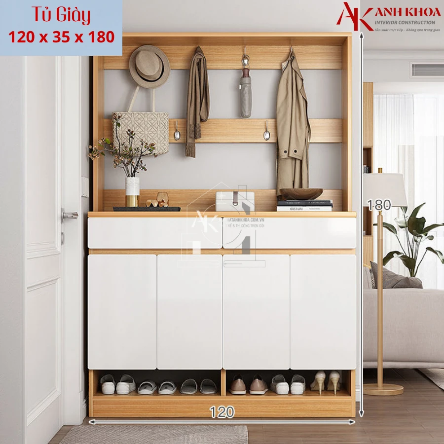 Tủ Giày Dép Gỗ MDF Kết Hợp Hệ Treo Đồ Thông Minh