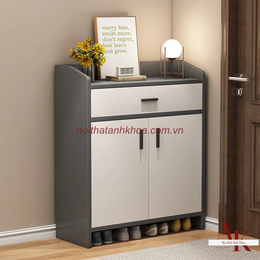 Tủ Giày Dép Gỗ MDF Màu Xám Phối Cánh Trắng Sang Trọng Tiện Nghi