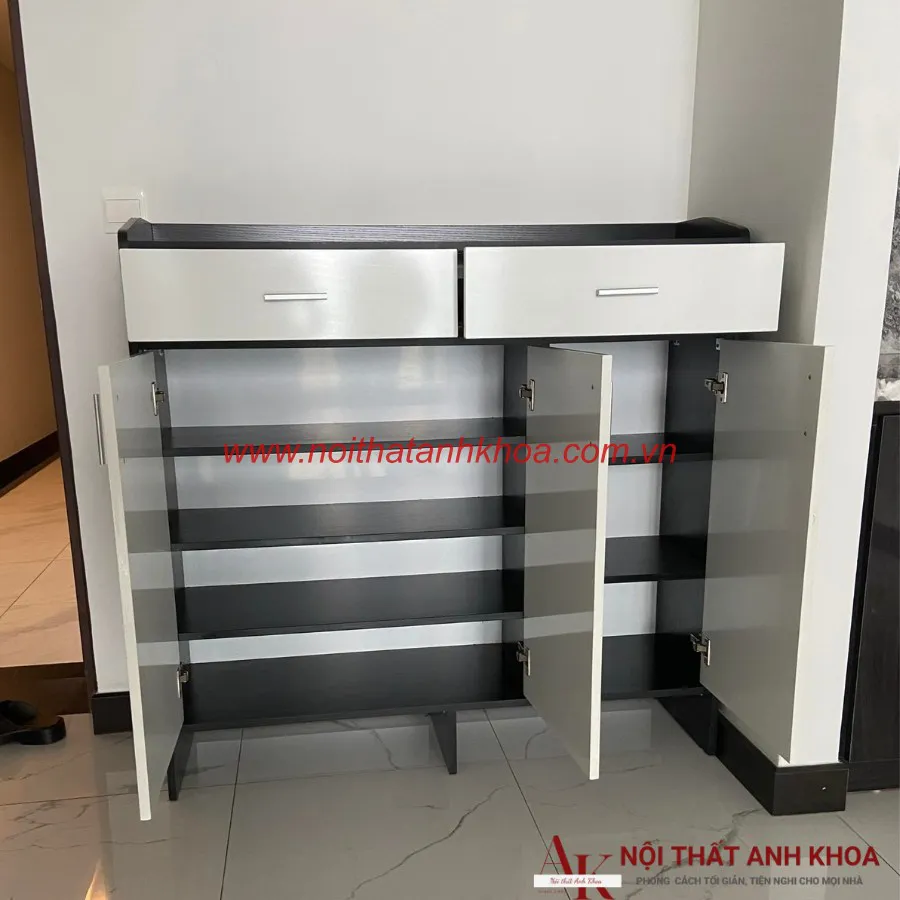 Tủ Giày Dép Gỗ MDF Màu Xám Phối Cánh Trắng Sang Trọng Tiện Nghi