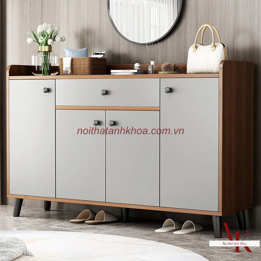 Tủ Giày Gỗ Công Nghiệp Màu Vàng Phối Xám Đẹp Hiện Đại