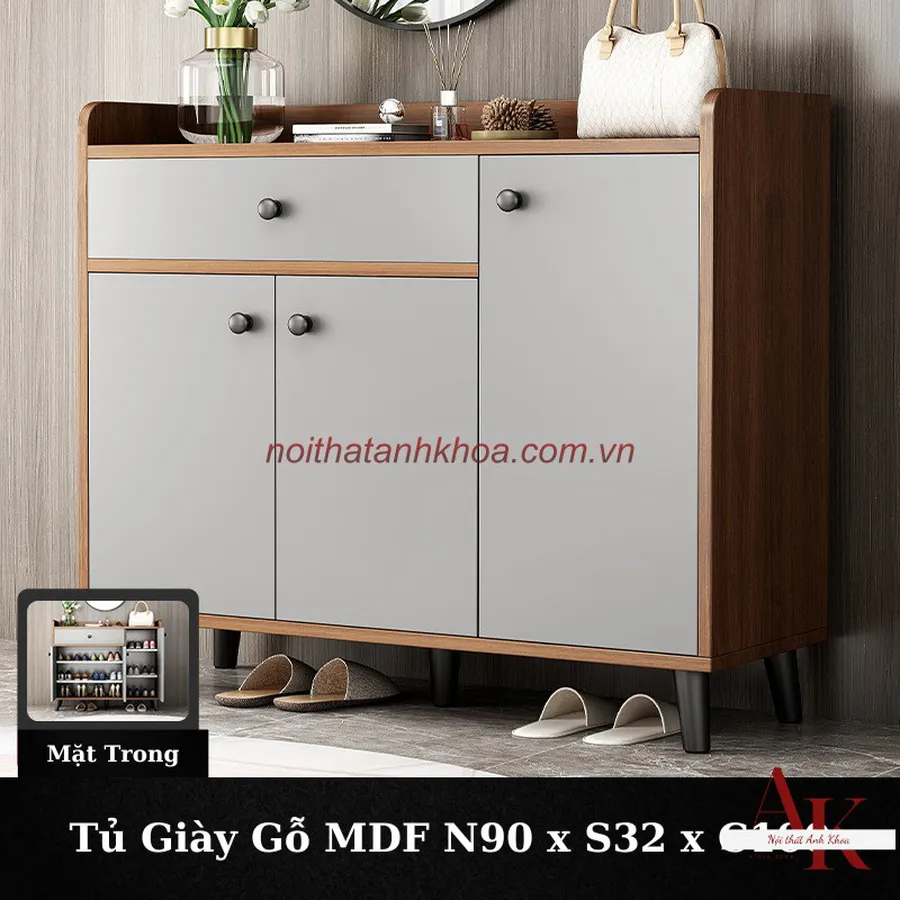 Tủ Giày Gỗ Công Nghiệp Màu Vàng Phối Xám Đẹp Hiện Đại