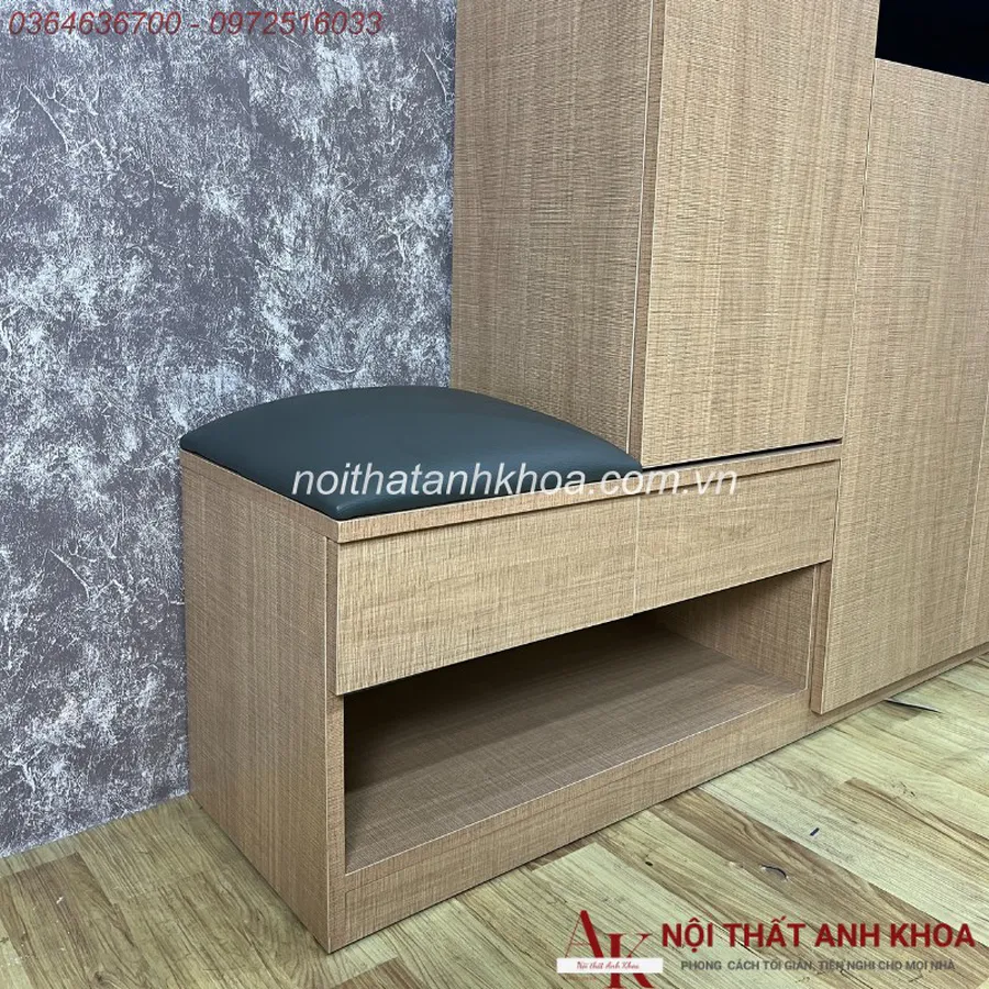 Tủ Giày Gỗ Công Nghiệp Màu Vàng Phối Xám Thiết Kế Ghế Ngồi Hiện Đại
