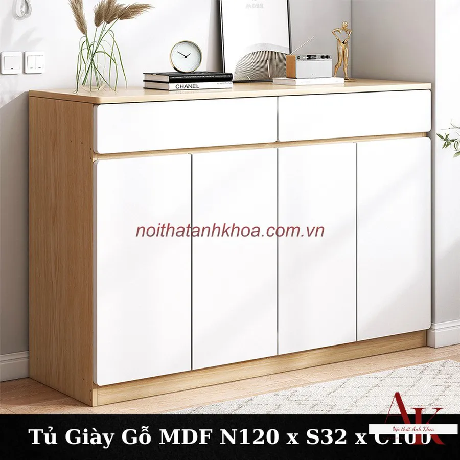 Tủ Giày Gỗ Công Nghiệp MDF Phủ Melamine Màu Vàng Phối Trắng Đẹp Giá Rẻ