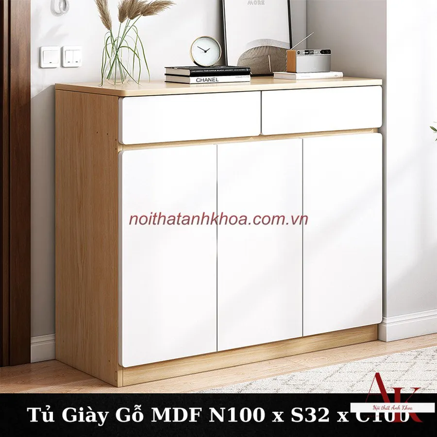 Tủ Giày Gỗ Công Nghiệp MDF Phủ Melamine Màu Vàng Phối Trắng Đẹp Giá Rẻ
