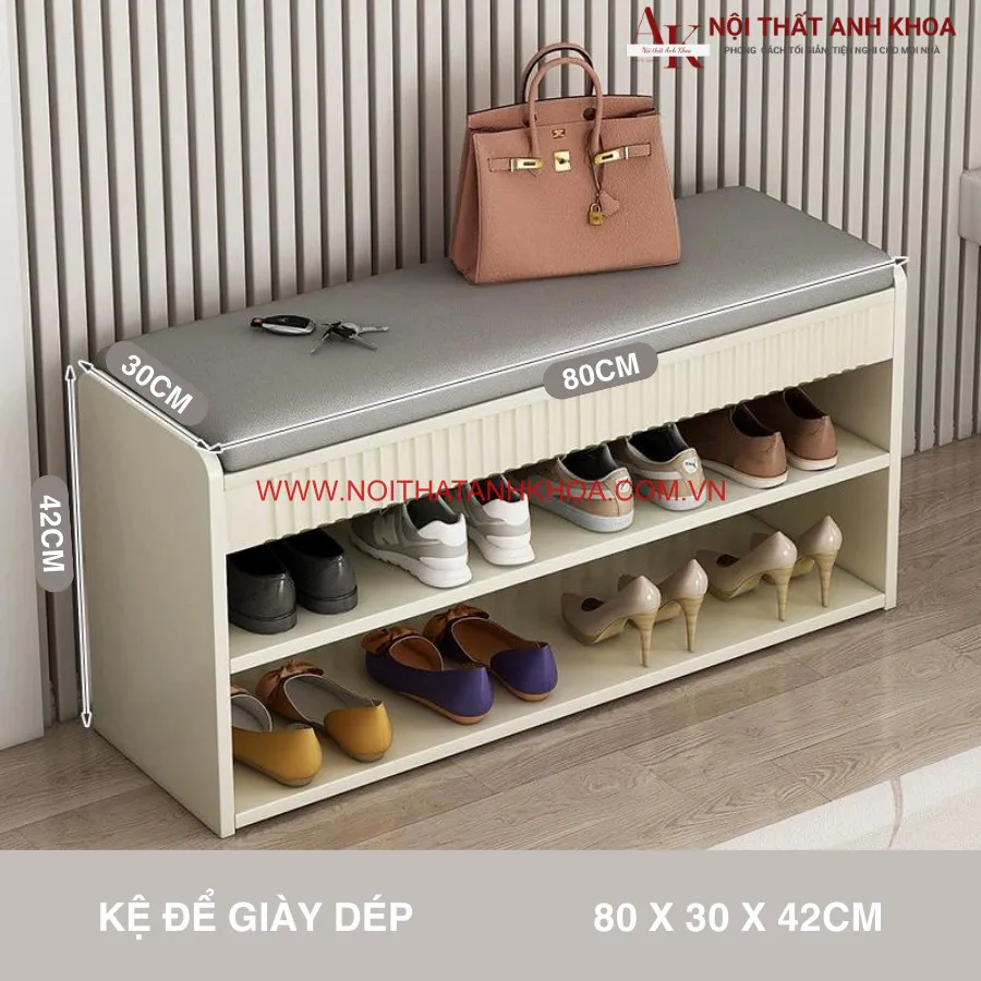 Tủ Giày Kết Hợp Ghế Ngồi Gỗ Công Nghiệp Sơn 2k Hiện Đại