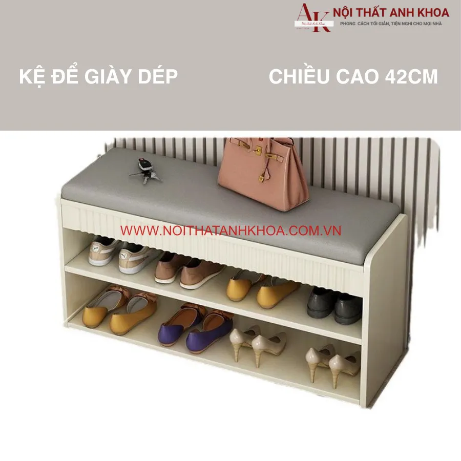 Tủ Giày Kết Hợp Ghế Ngồi Gỗ Công Nghiệp Sơn 2k Hiện Đại