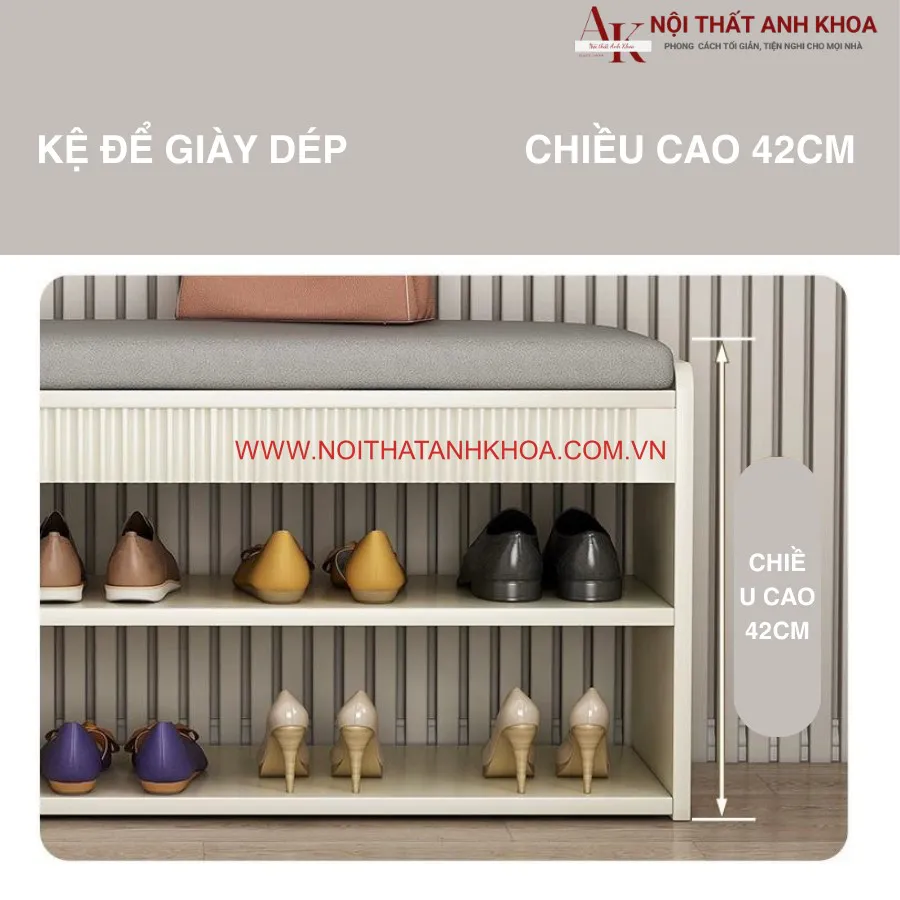 Tủ Giày Kết Hợp Ghế Ngồi Gỗ Công Nghiệp Sơn 2k Hiện Đại