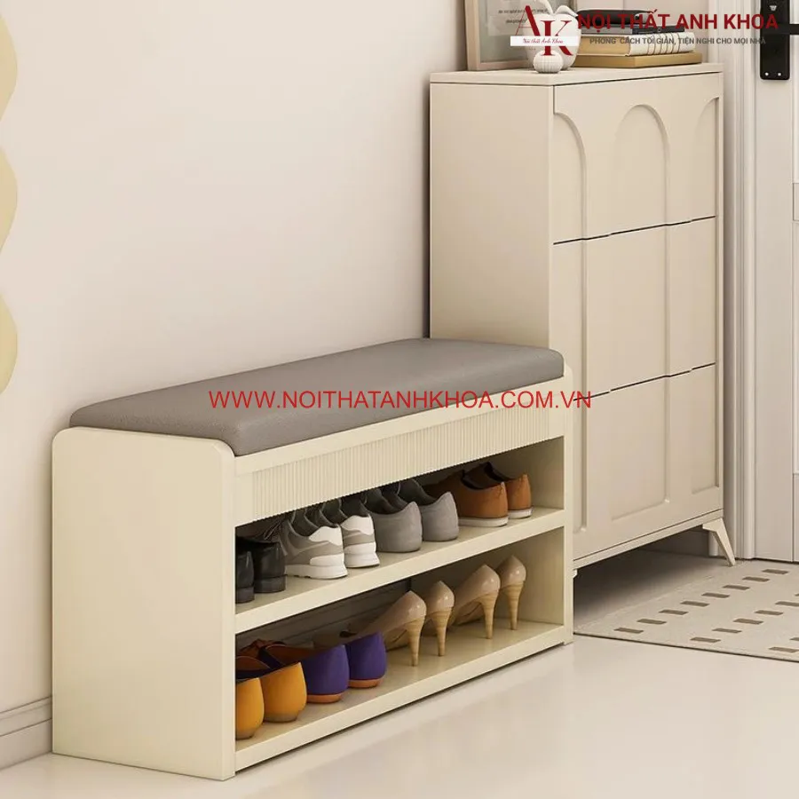 Tủ Giày Kết Hợp Ghế Ngồi Gỗ Công Nghiệp Sơn 2k Hiện Đại