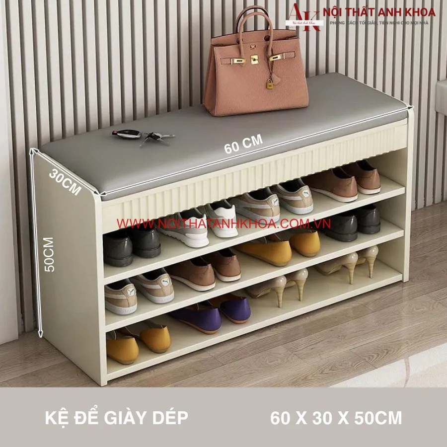 Tủ Giày Kết Hợp Ghế Ngồi Gỗ Công Nghiệp Sơn 2k Hiện Đại