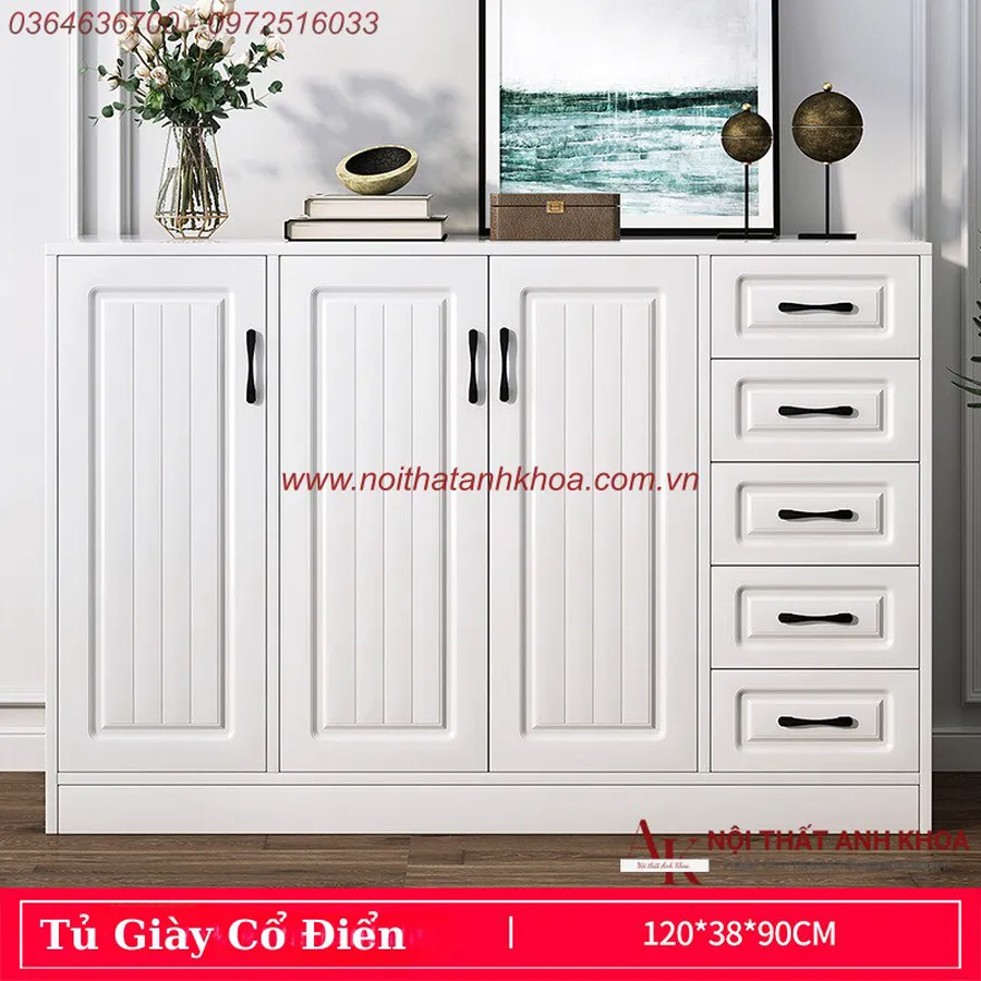 Tủ Giày Thiết Kế Phong Cách Cổ Điển Gỗ MDF Cao Cấp Giá Rẻ