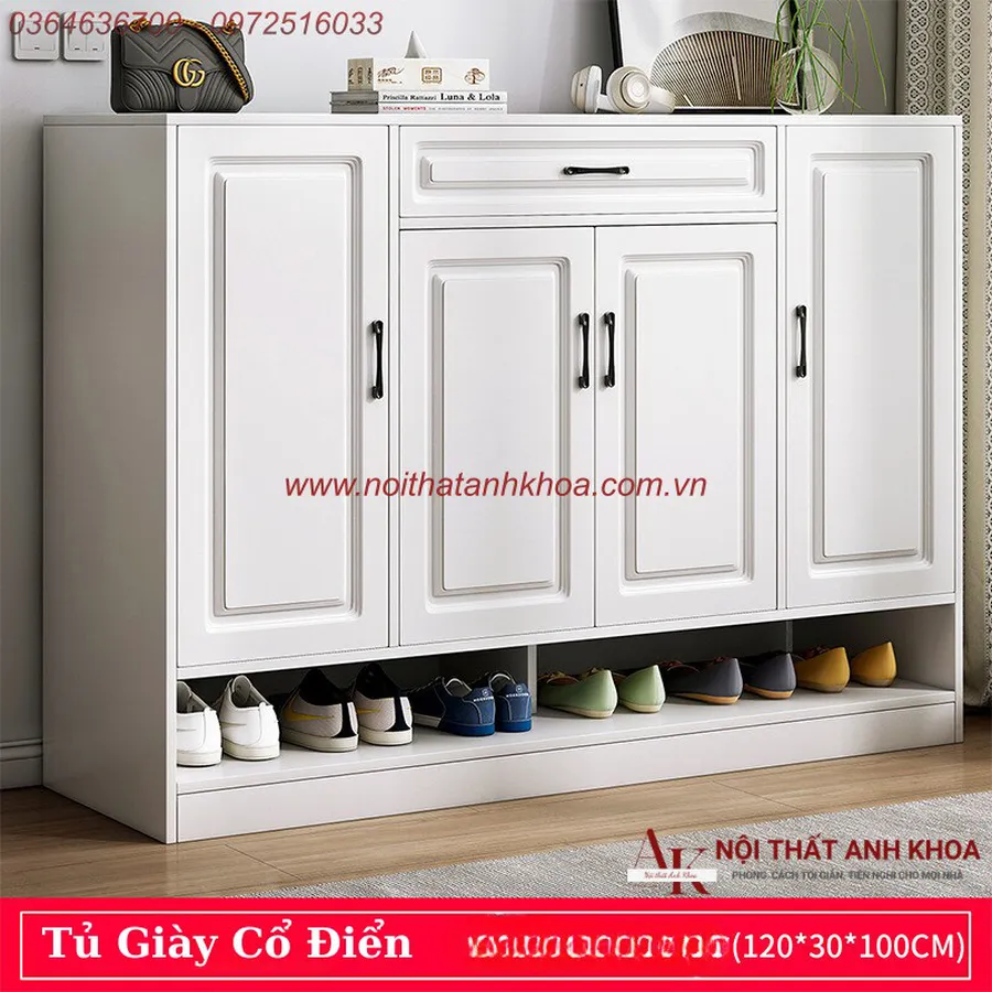 Tủ Giày Thiết Kế Phong Cách Cổ Điển Gỗ MDF Cao Cấp Giá Rẻ