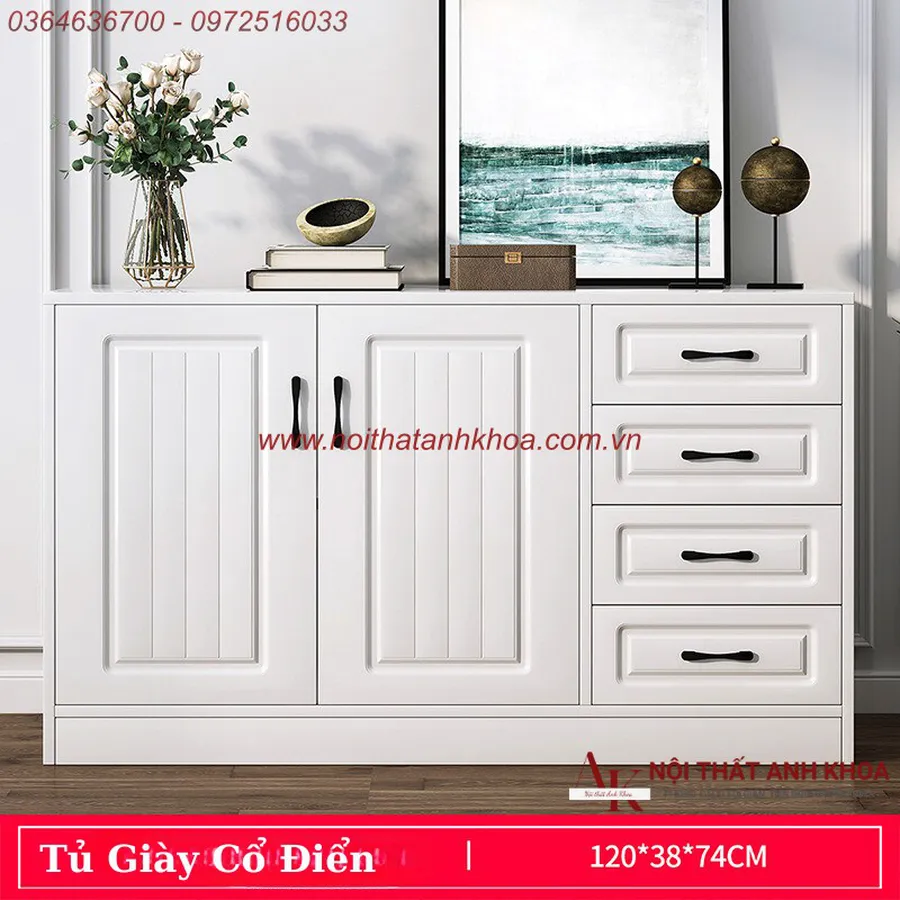 Tủ Giày Thiết Kế Phong Cách Cổ Điển Gỗ MDF Cao Cấp Giá Rẻ